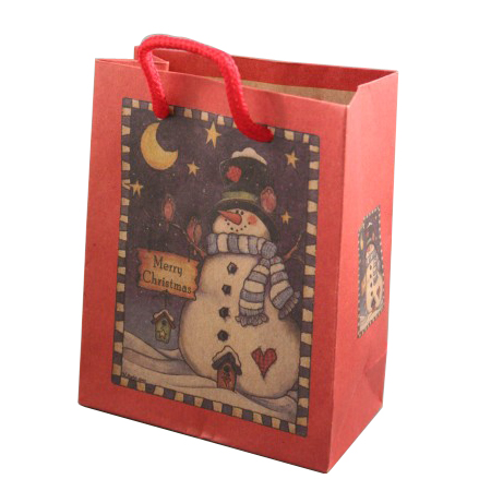 Small Red Natural Paper Snowman Christmas Gift Bag with Cord Handle Small Red Natural Paper Snowman Christmas Gift Bag with Cord Handle