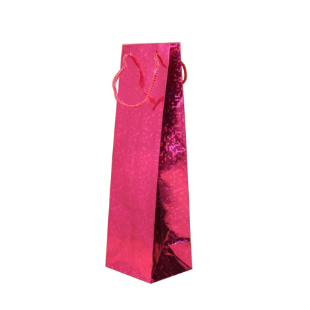 Pink Holographic Foil Bottle Gift Bag with Corded Handle Pink Holographic Foil Bottle Gift Bag with Corded Handle