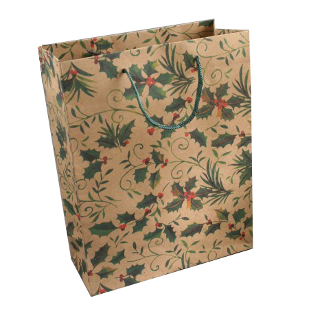 Medium-Brown-Holly Print Gift Bag