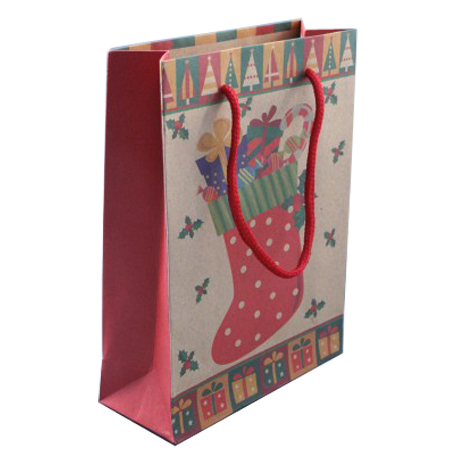 Medium Natural Brown Christmas Stocking Gift Bag with Cord Handles Medium Natural Brown Christmas Stocking Gift Bag with Cord Handles