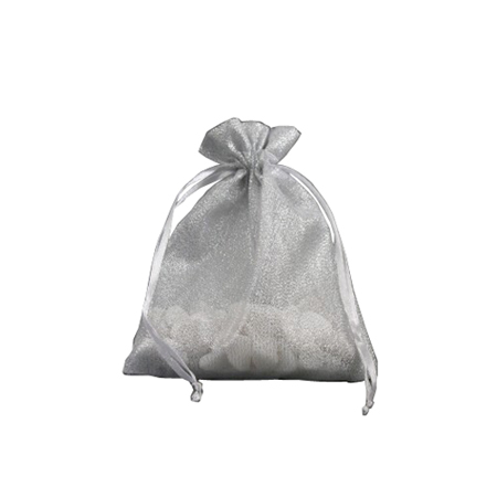 Small Silver Organza Gift Bag with Shiny Silver Thread