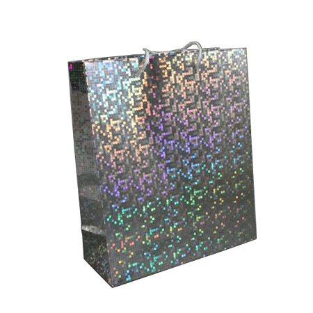 Medium Silver Holographic Foil Gift Bag with White Corded Handle