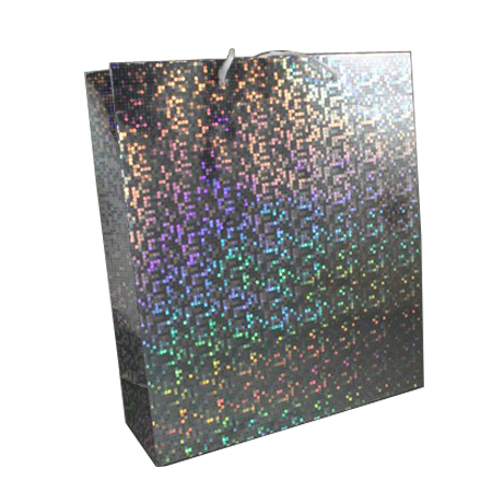 Large Silver Holographic Foil Gift Bag with White Corded Handle