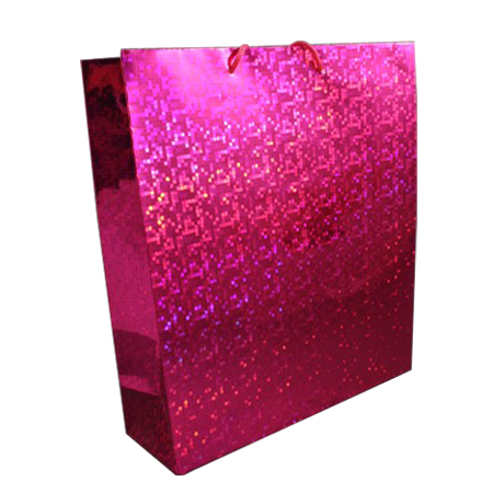 Large Pink Holographic Foil Gift Bag with Pink Corded Handles