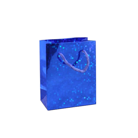 Small Blue Holographic Foil Gift Bag with Blue Corded Handle