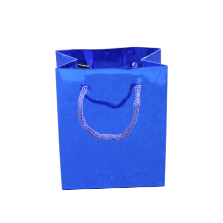 Small Blue Holographic Foil Gift Bag with Blue Corded Handle