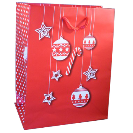 Large-Red-Christmas Gift Bag with White Bauble and Star Design Large-Red-Christmas Gift Bag with White Bauble and Star Design