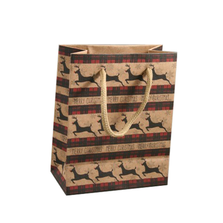 Small Brown Merry Christmas Reindeer Print Kraft Paper Gift Bag with Natural Cord Handles Small Brown Merry Christmas Reindeer Print Kraft Paper Gift Bag with Natural Cord Handles