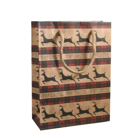 Medium Brown Merry Christmas Reindeer Print Kraft Paper Gift Bag with Natural Cord Handles Medium Brown Merry Christmas Reindeer Print Kraft Paper Gift Bag with Natural Cord Handles