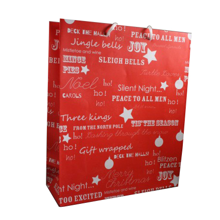 Large Red Christmas Gift Bag with White Festive Christmas Writing and White Cord Handles Large Red Christmas Gift Bag with White Festive Christmas Writing and White Cord Handles