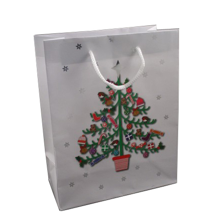 Medium-White-Merry Christmas and Tree Design Gift Bag