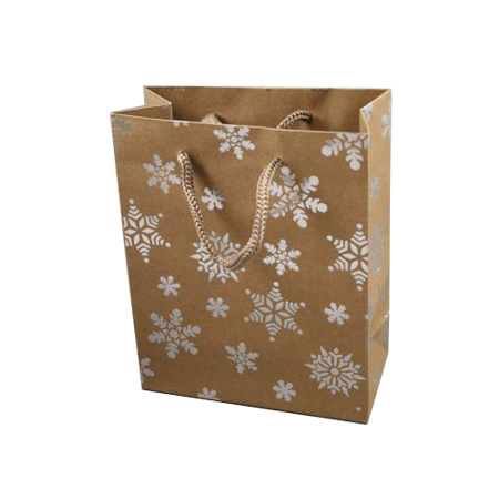 Small-Brown-Christmas Gift Bags with Silver Snowflake Print