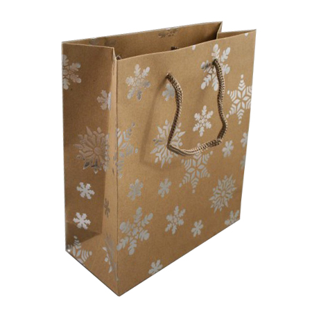 Medium Natural Brown Kraft Paper Christmas Gift Bag with Corded Handles