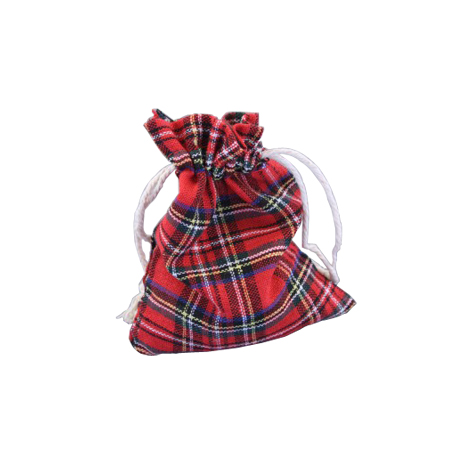 Ex Small Red Tartan Printed Fabric Drawstring Gift Bag Ex Small Red Tartan Printed Fabric Drawstring Gift Bag