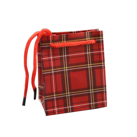 Small Red Tartan Printed Gift Bag with Red Corded Handles