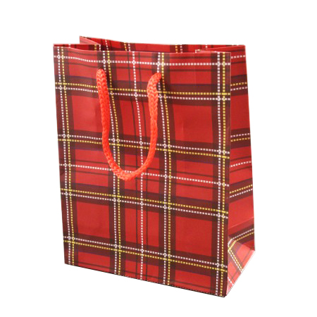 Small Red Tartan Printed Gift Bag with Red Corded Handles Small Red Tartan Printed Gift Bag with Red Corded Handles