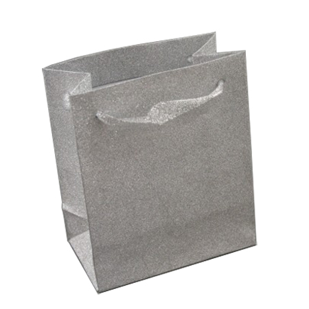 Small Silver Glitter Gift Bag with Ribbon Handles