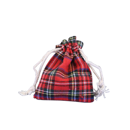 Ex Small Red Tartan Printed Fabric Drawstring Gift Bag Ex Small Red Tartan Printed Fabric Drawstring Gift Bag