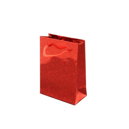 Small Red Holographic Foil Gift Bag with Red Corded Handles