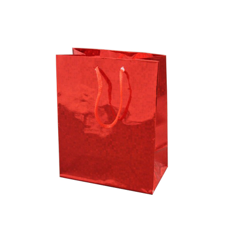 Small Red Holographic Foil Gift Bag with Red Corded Handles