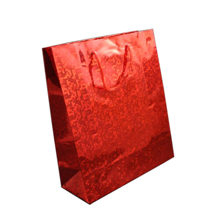 Medium Red Holographic Foil Gift Bag with Red Corded Handles