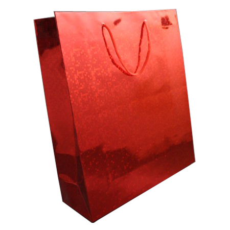 Large Red Holographic Foil Gift Bag with Red Corded Handles