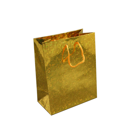 Small Gold Holographic Foil Gift Bag with Gold Corded Handles