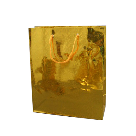 Medium Gold Holographic Foil Gift Bag with Gold Corded Handles