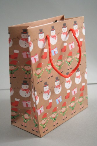 Small Brown Christmas Linear Character Design Gift Bag Small Brown Christmas Linear Character Design Gift Bag