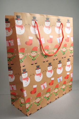 Large Brown Christmas Linear Character Design Gift Bag Large Brown Christmas Linear Character Design Gift Bag