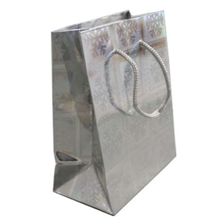 Large Silver Snowflake Christmas Holographic Gift Bag with Grey Corded Handle Large Silver Snowflake Christmas Holographic Gift Bag with Grey Corded Handle