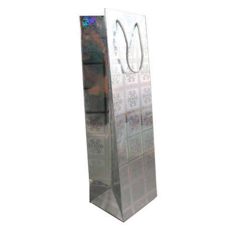 Silver Snowflake Christmas Holographic Bottle Gift Bag with Grey Corded Handle Silver Snowflake Christmas Holographic Bottle Gift Bag with Grey Corded Handle