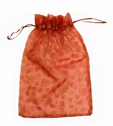 Extra Large Giant-Maroon & Gold Swirls & Stars-Organza Bags Extra Large Giant-Maroon & Gold Swirls & Stars-Organza Bags