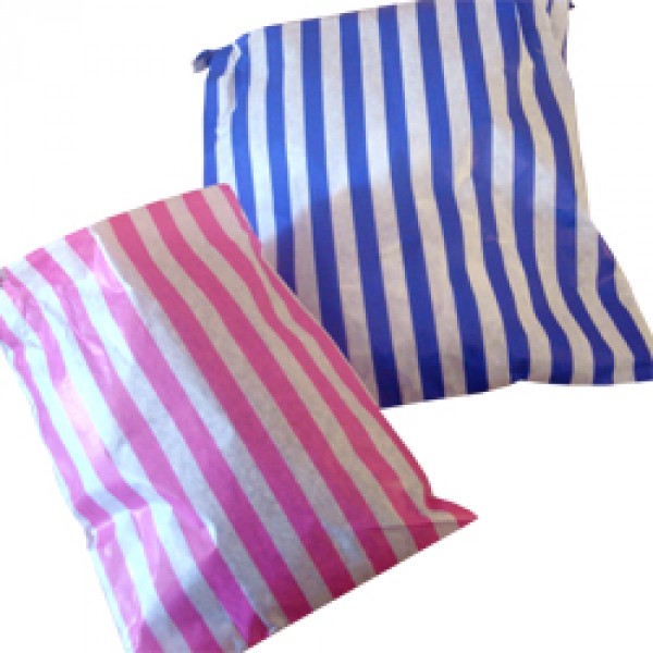 Small White Candy Striped Paper Bags