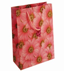 Large Pink Flowers Paper Bags with Gift Tag