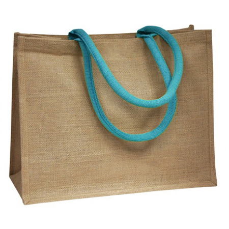 Large Sky Blue Handle Jute Bags