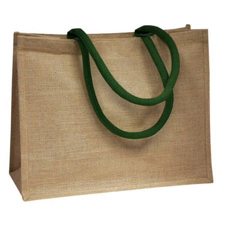 Jute Bags With Dark Green Padded Handle Jute Bags With Dark Green Padded Handle
